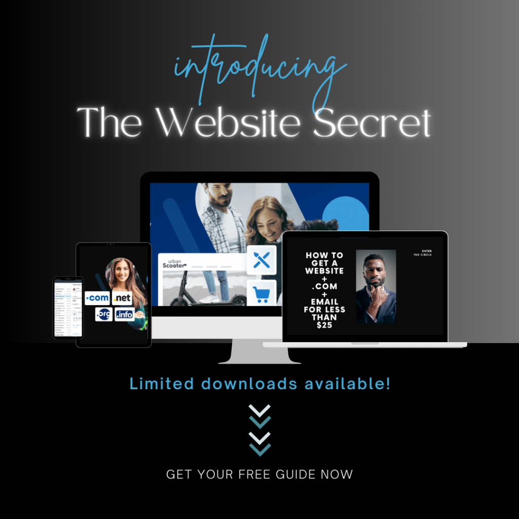 Website + Domain + Email Secret = Learn to create a world class website, get a domain name, and business email add, all in our free guide!